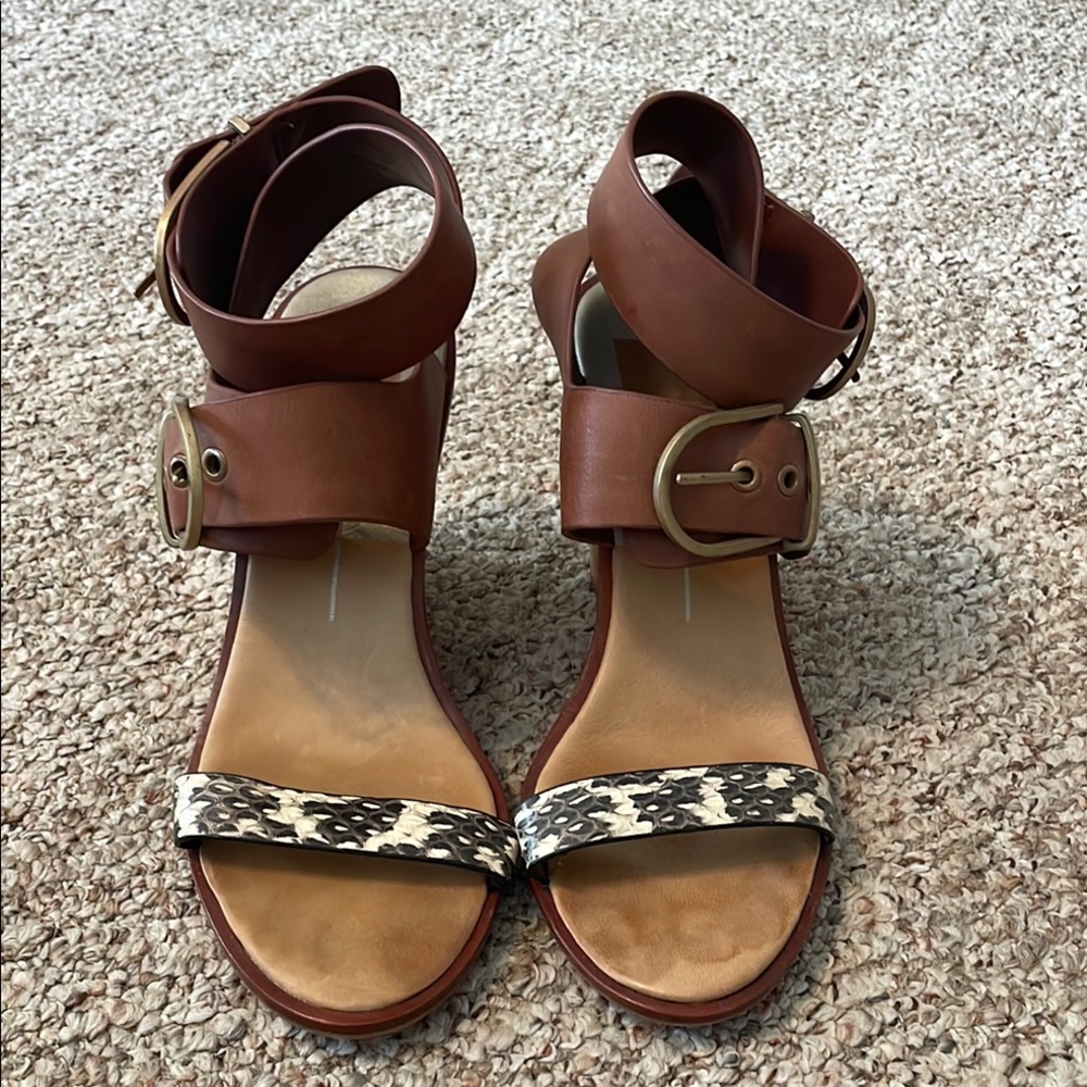 Dolce Vita Brown and Black Wedge Sandals
